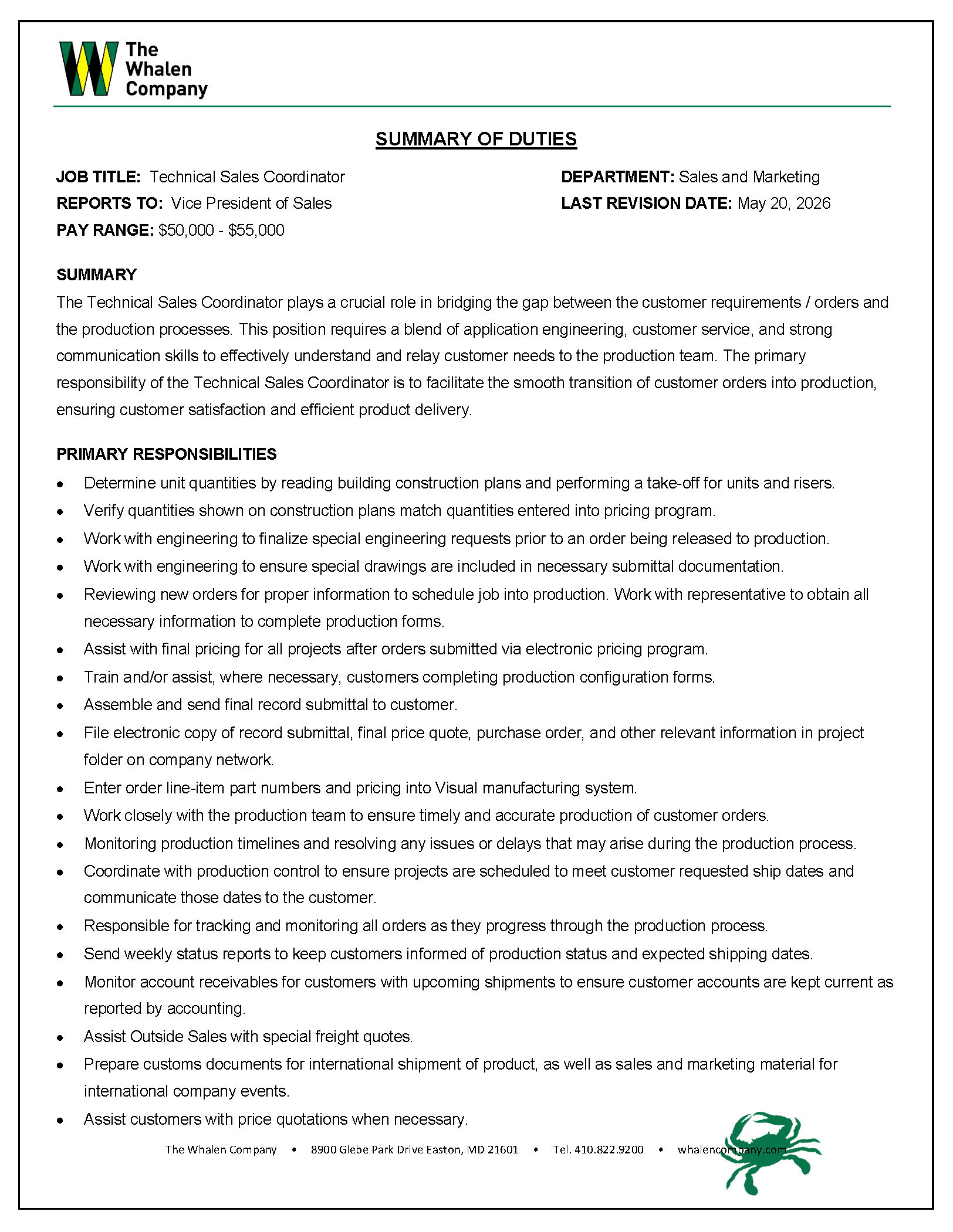 Technical Sales Coordinator 2026 0520 2