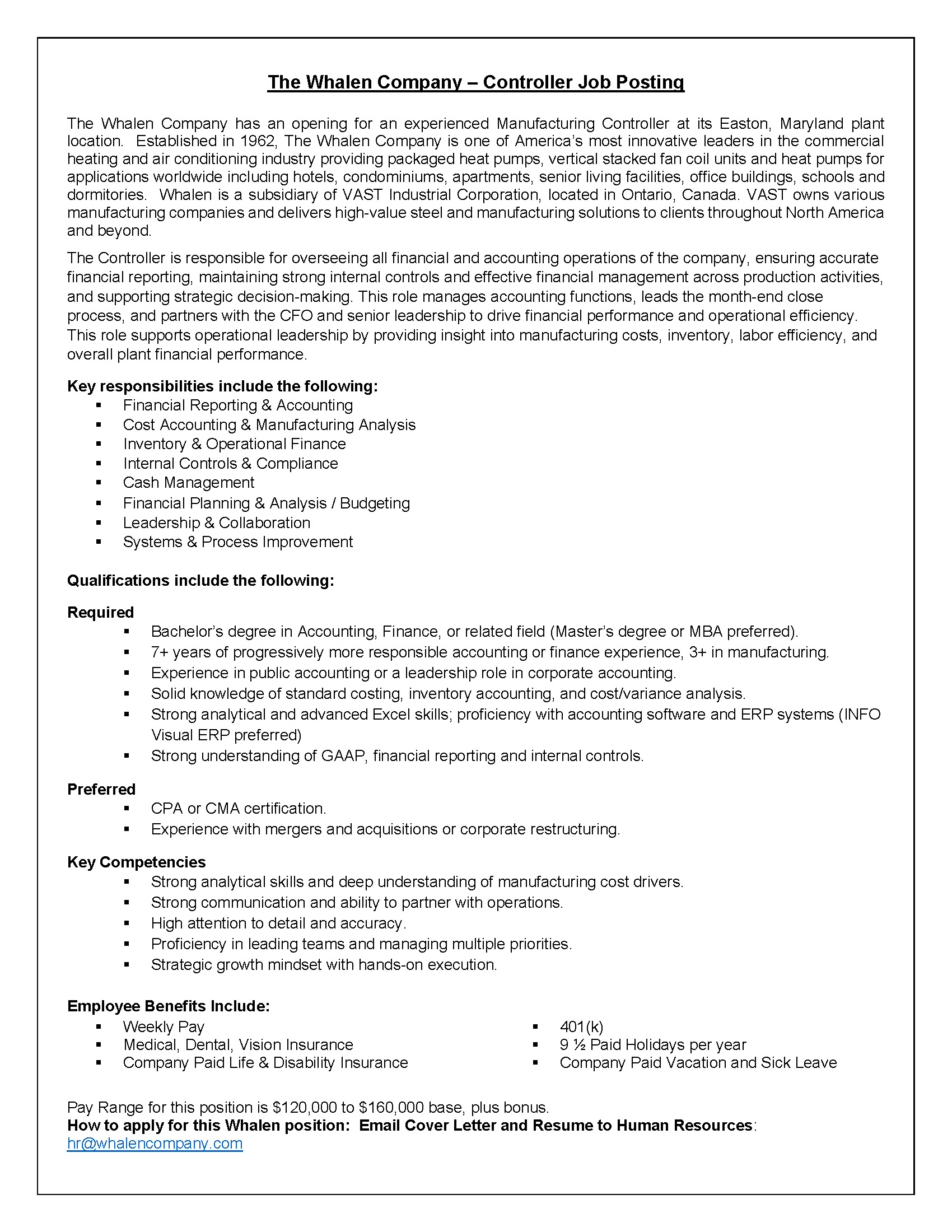 Thumb Controller Job Posting 260303