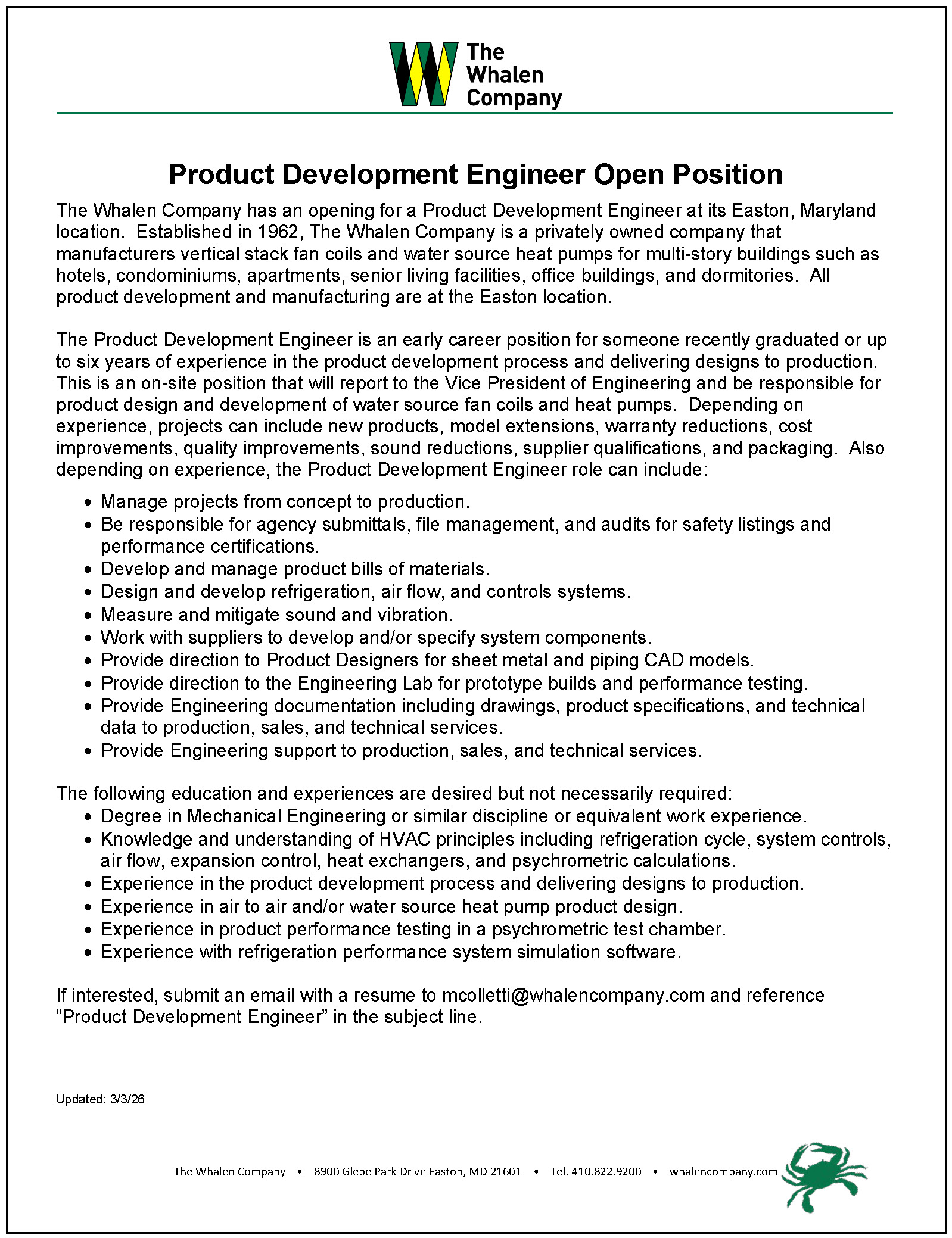 Thumb Product Development Engineer Posting 260303