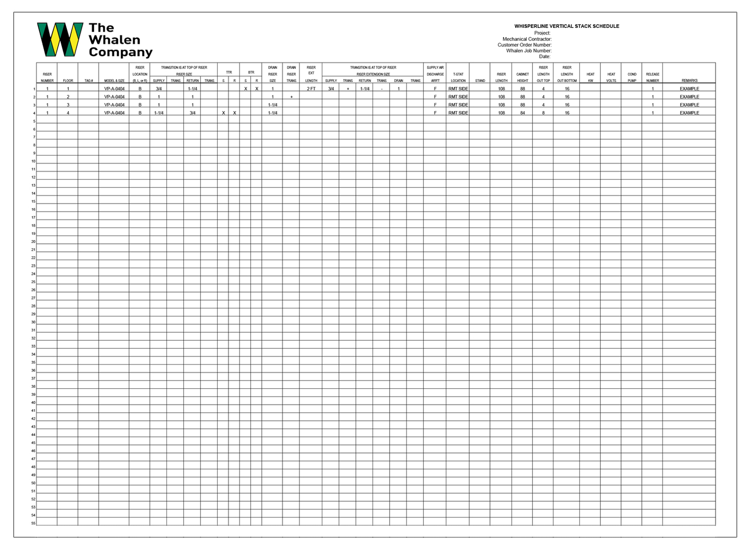 Whisperline Vertical Stack Schedule